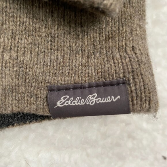 Eddie Bauer Oatmeal Stripe Wool Blend Zip Henley Pullover Sweater Size Large - Picture 4 of 10